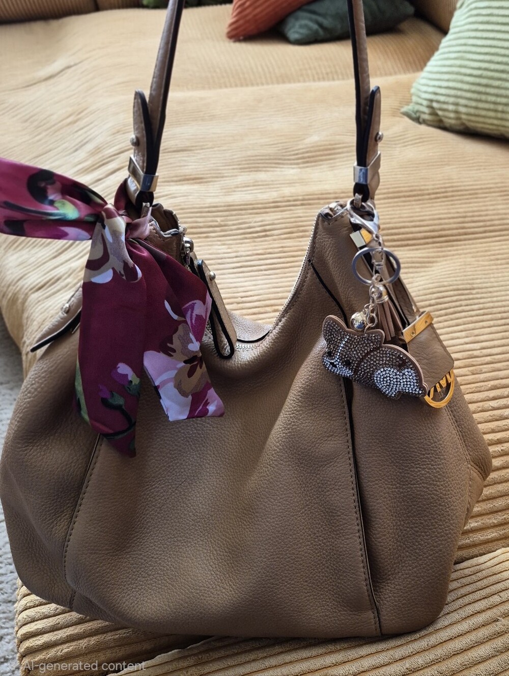 Michael Kor Large  hobo Shoulder Bag In Tan Pebbled Leather.